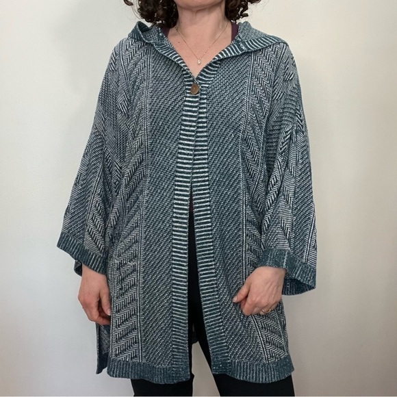 Woolrich Katie Bird Short Sleeve Hooded Cardigan Blue Size M/L - Picture 3 of 14